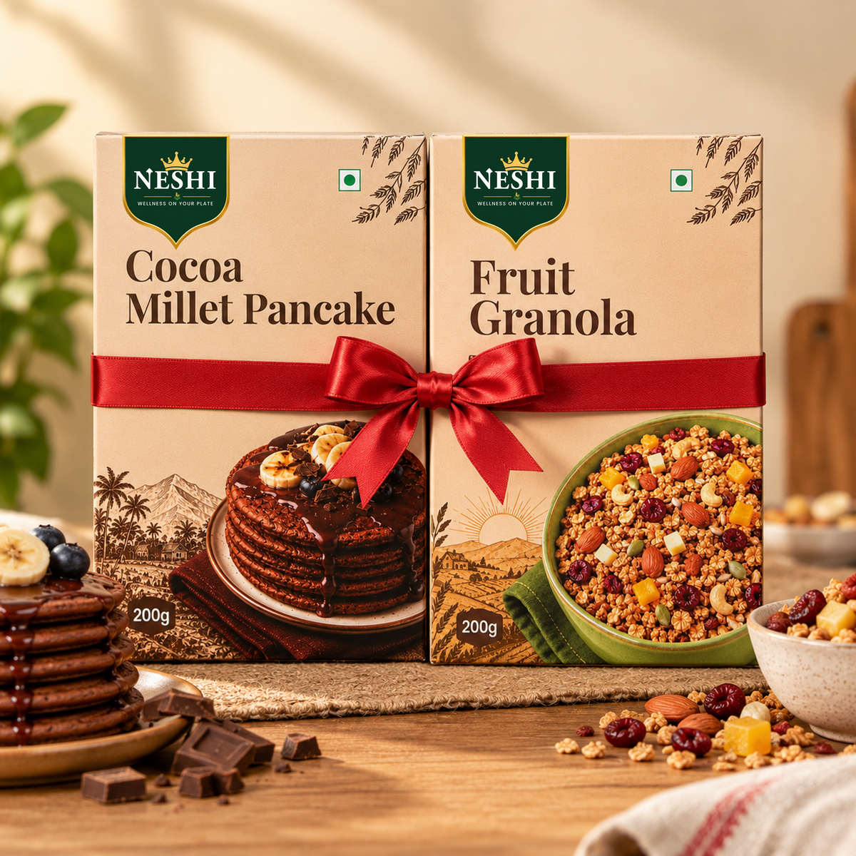 Cocoa Millet Pancake +Fruit Granola